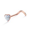 Heart Stone Silver Curved Nose Stud NSKB-786